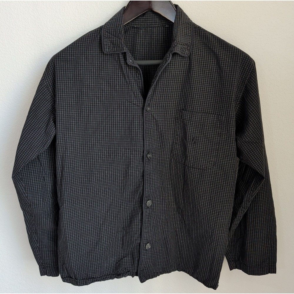 Polo Ralph Lauren Camp Collar Shirt Mens L Black White Grid Pajama Top